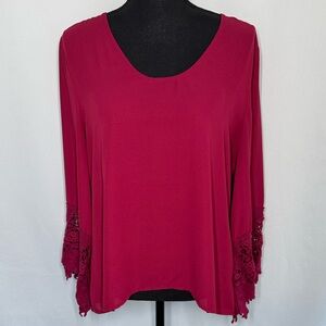 💜3/$15 Society Girl Wine Lace Sleeve Women's Top